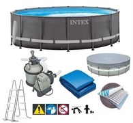 Каркасный бассейн Intex 26330 + песочный фильтр насос, лестница, тент, подстилка.